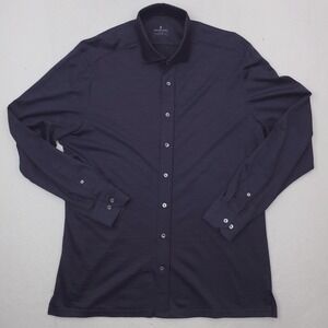 Emanuel Berg Dress Shirt Mens 17 Blue Byron Wool Jersey Modern Fit Long Sleeve